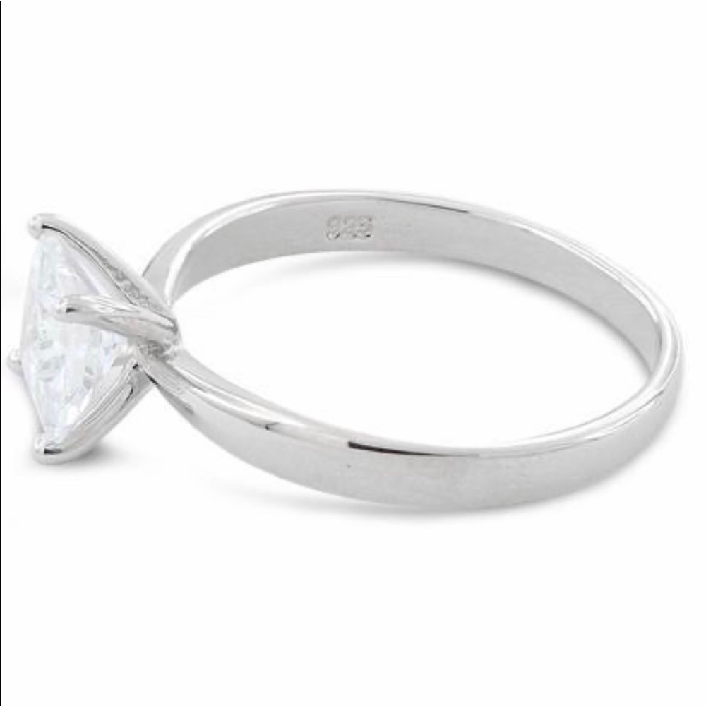 Sterling Silver Solitaire Princess Cut CZ Ring Sz8 - Picture 11 of 11